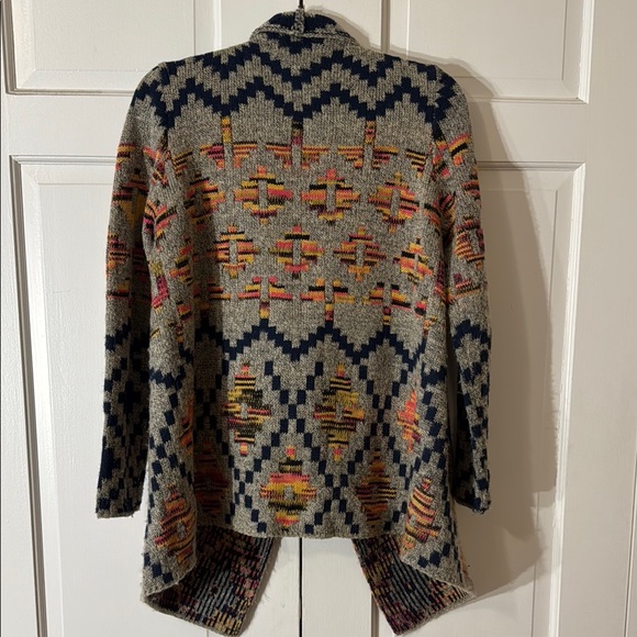 mittoshop Open Front Cardigan Sweater with Tribal Print Geometric Design M/L - Picture 2 of 5